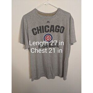 Chicago Cubs Shirt Men's Large MLB Majestic Grey Short Sleeve Tee 100% Cotton